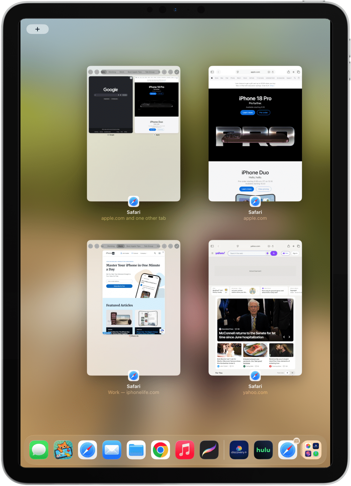All your open Safari windows and tab groups should now be visible.