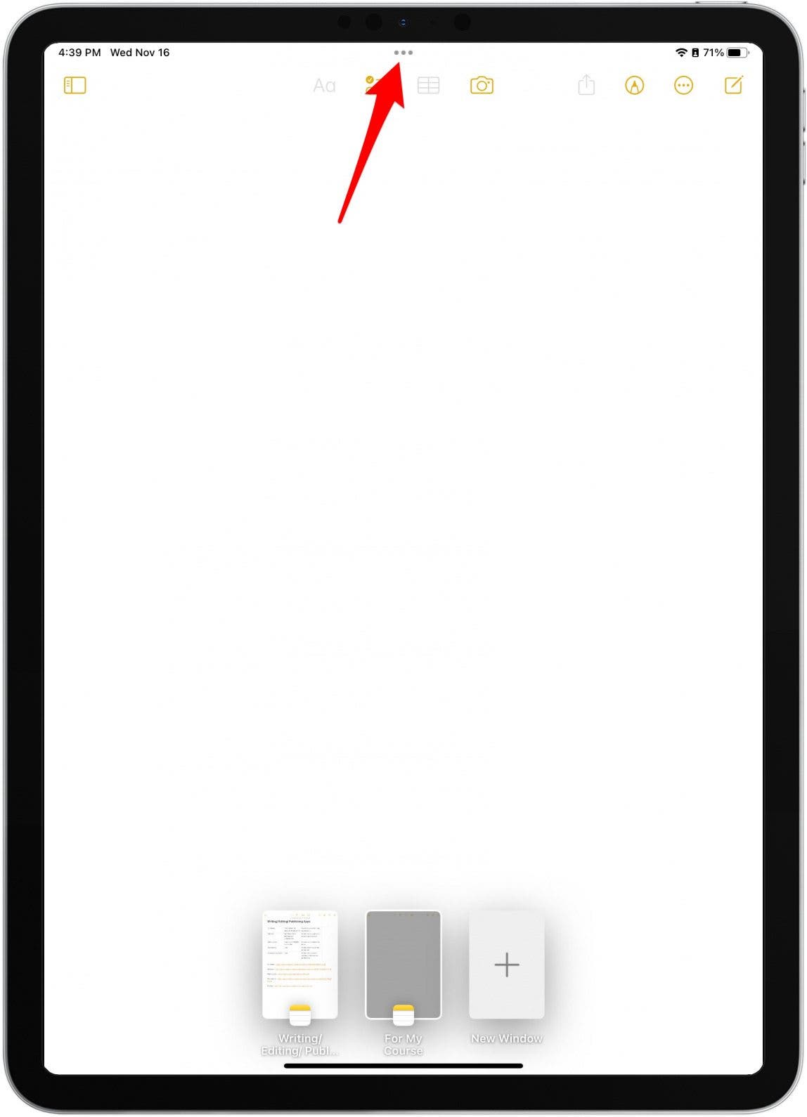 To work within both windows at once, tap the three dots at the top.