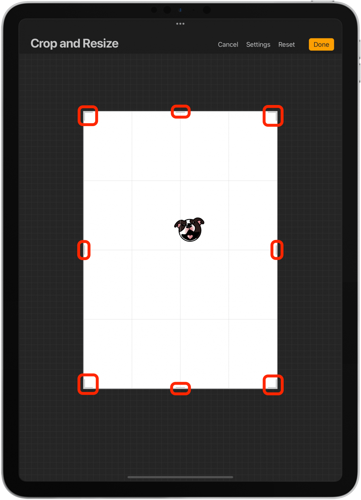 Drag the corners and sides as necessary.