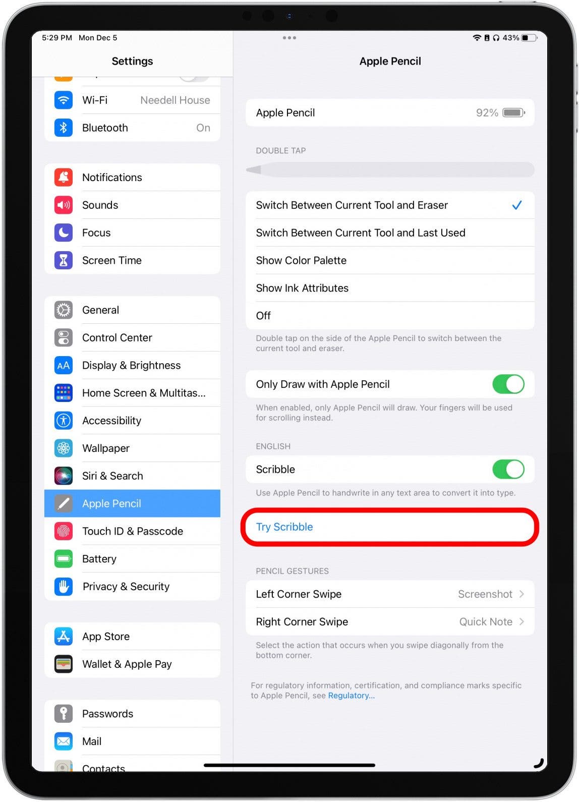 Additionally, if you'd like to practice Scribble before you get started, tap Try Scribble. You will be walked through a very simple tutorial that shows you the basics!