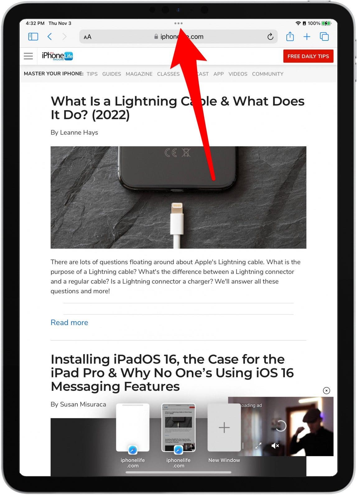From any open app, tap the three dots at the top of the screen.