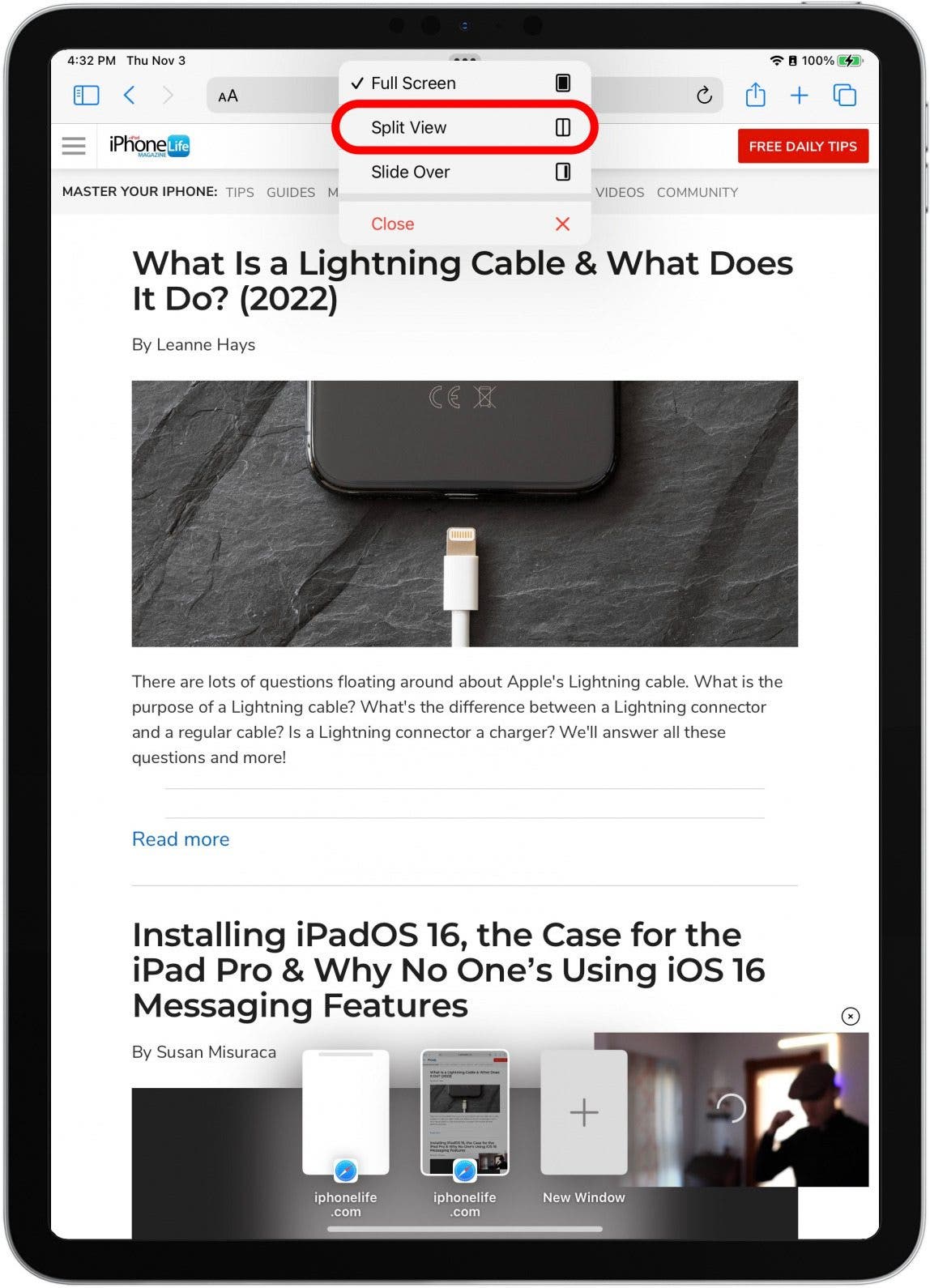 Tap Split View.