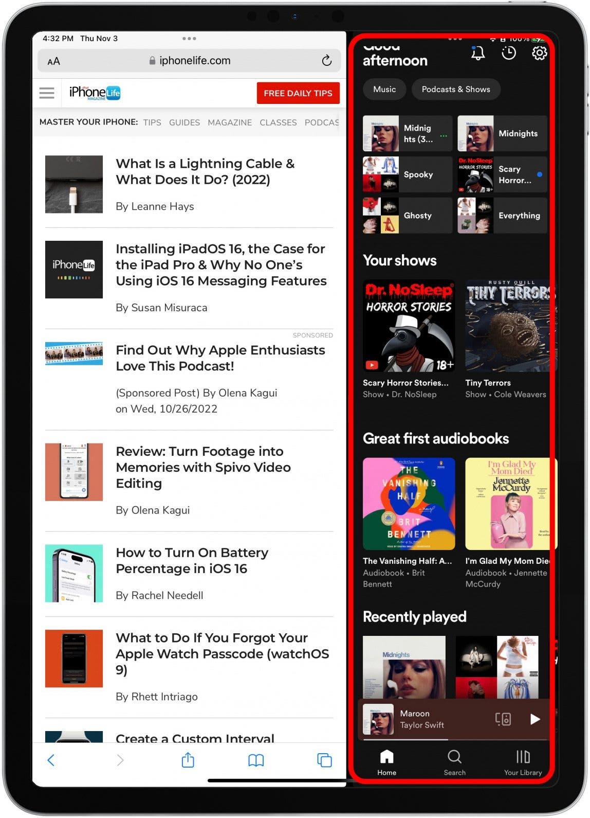 The app will automatically open next to the other open app or window.