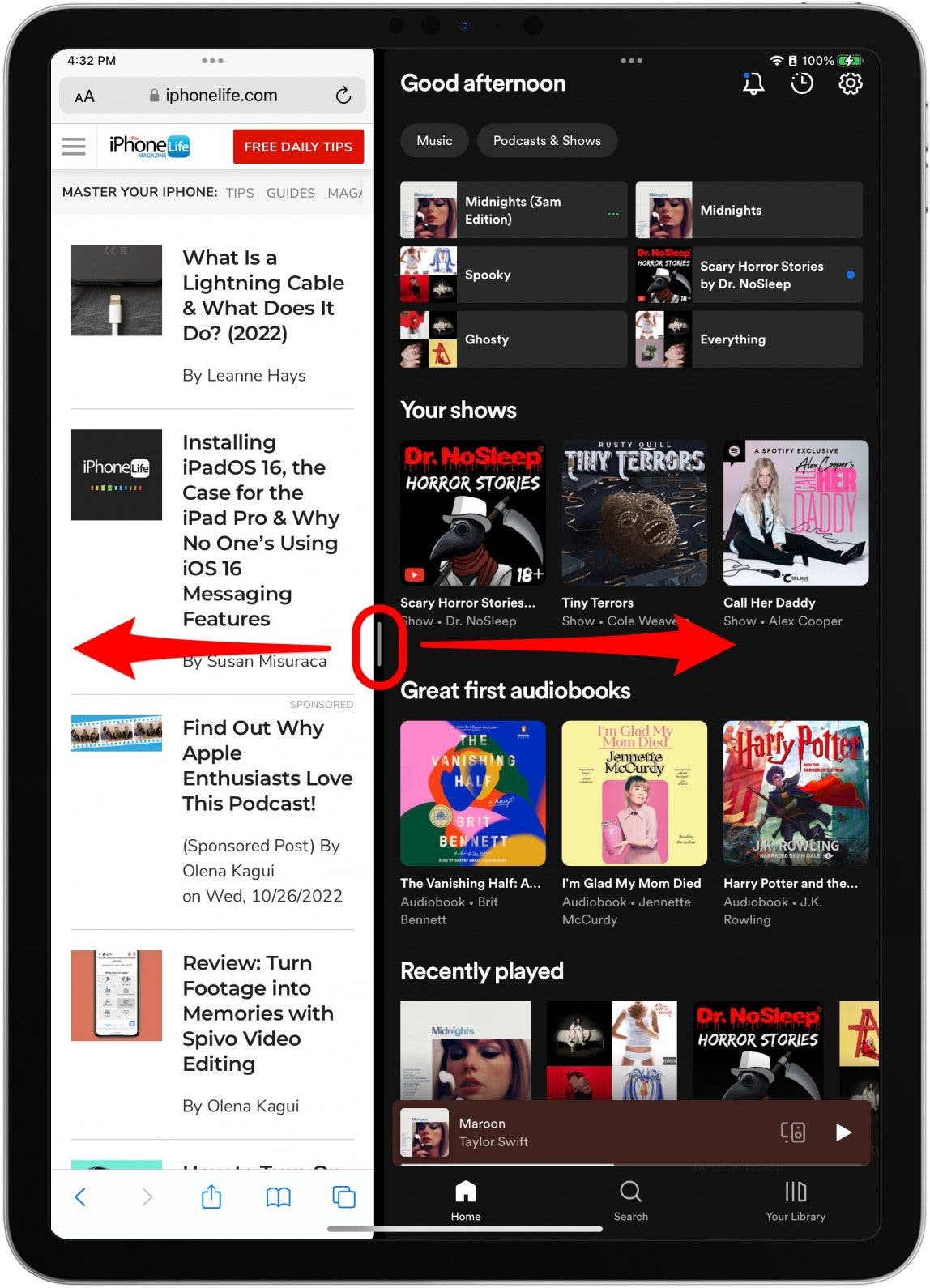 You can adjust the size of the windows by dragging the center bar back and forth.