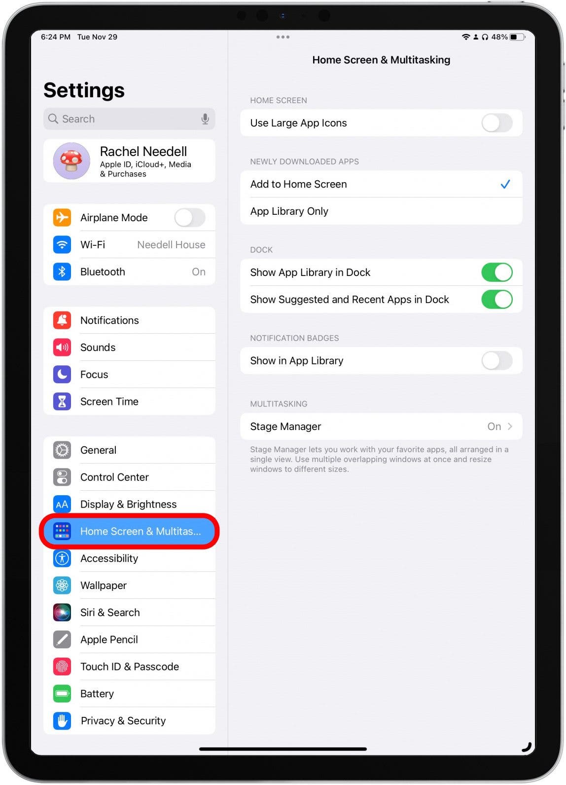 Tap Home Screen & Multitasking.