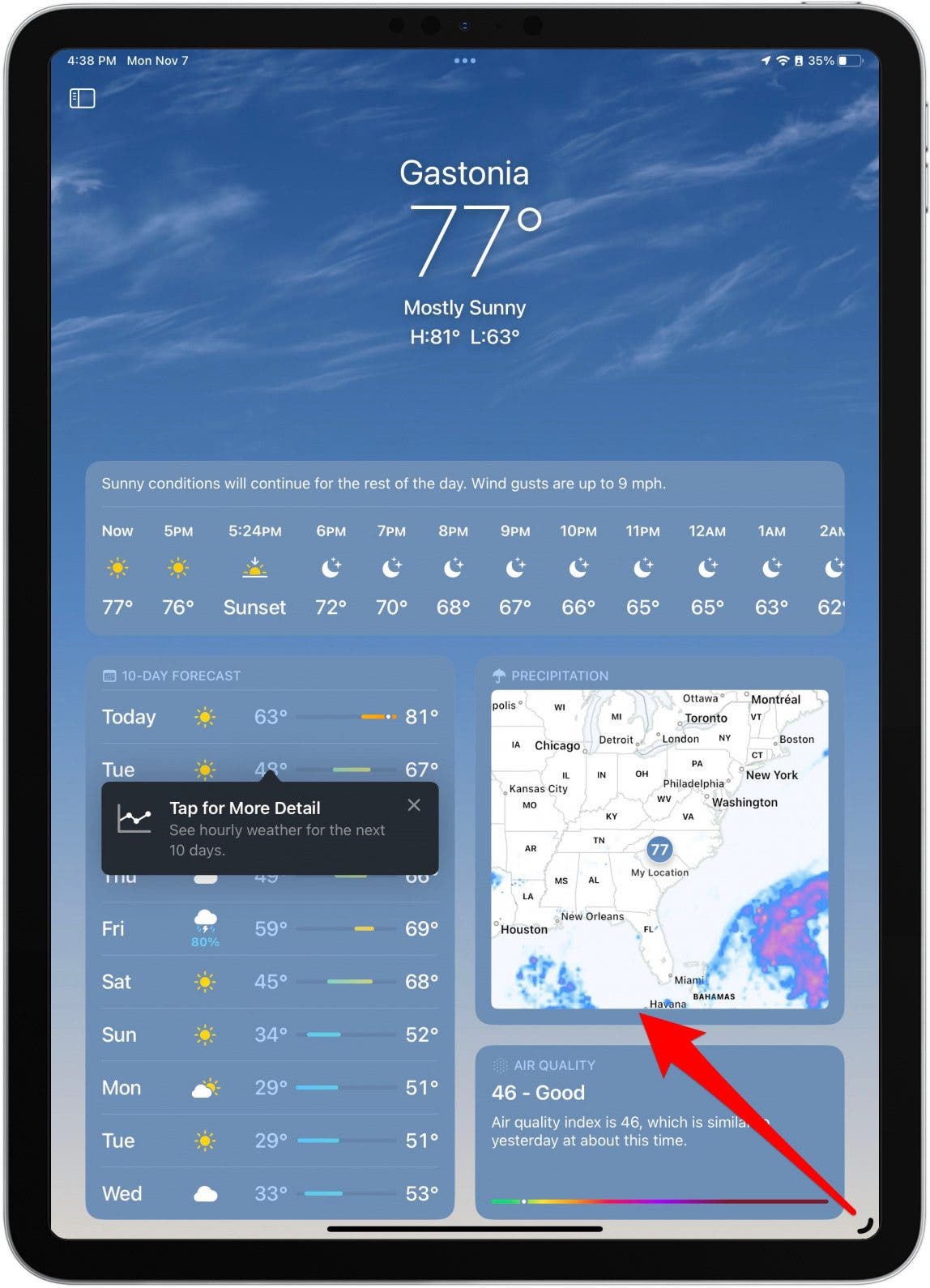 Often, the new window will open in full screen. To resize the window, tap and drag the curved line the bottom corner of the app.