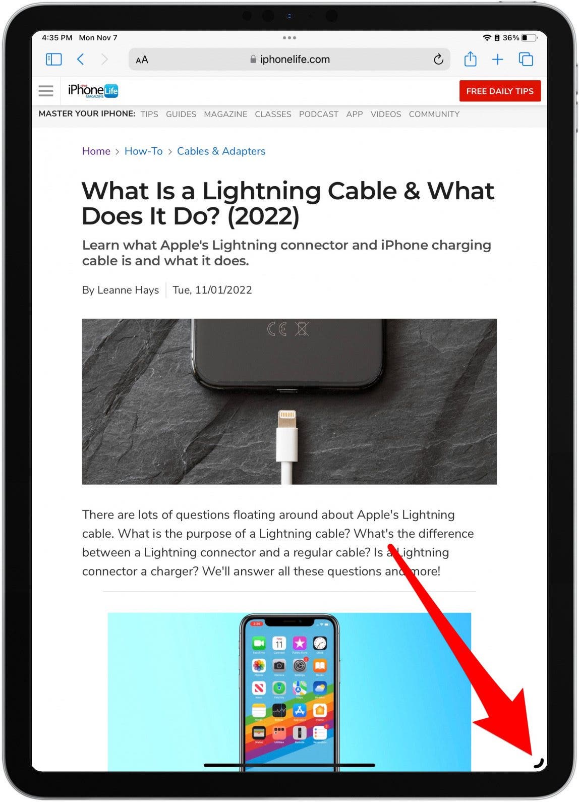 Tap and drag the small curved line that will appear in the bottom right corner of the app to resize the window from full screen.
