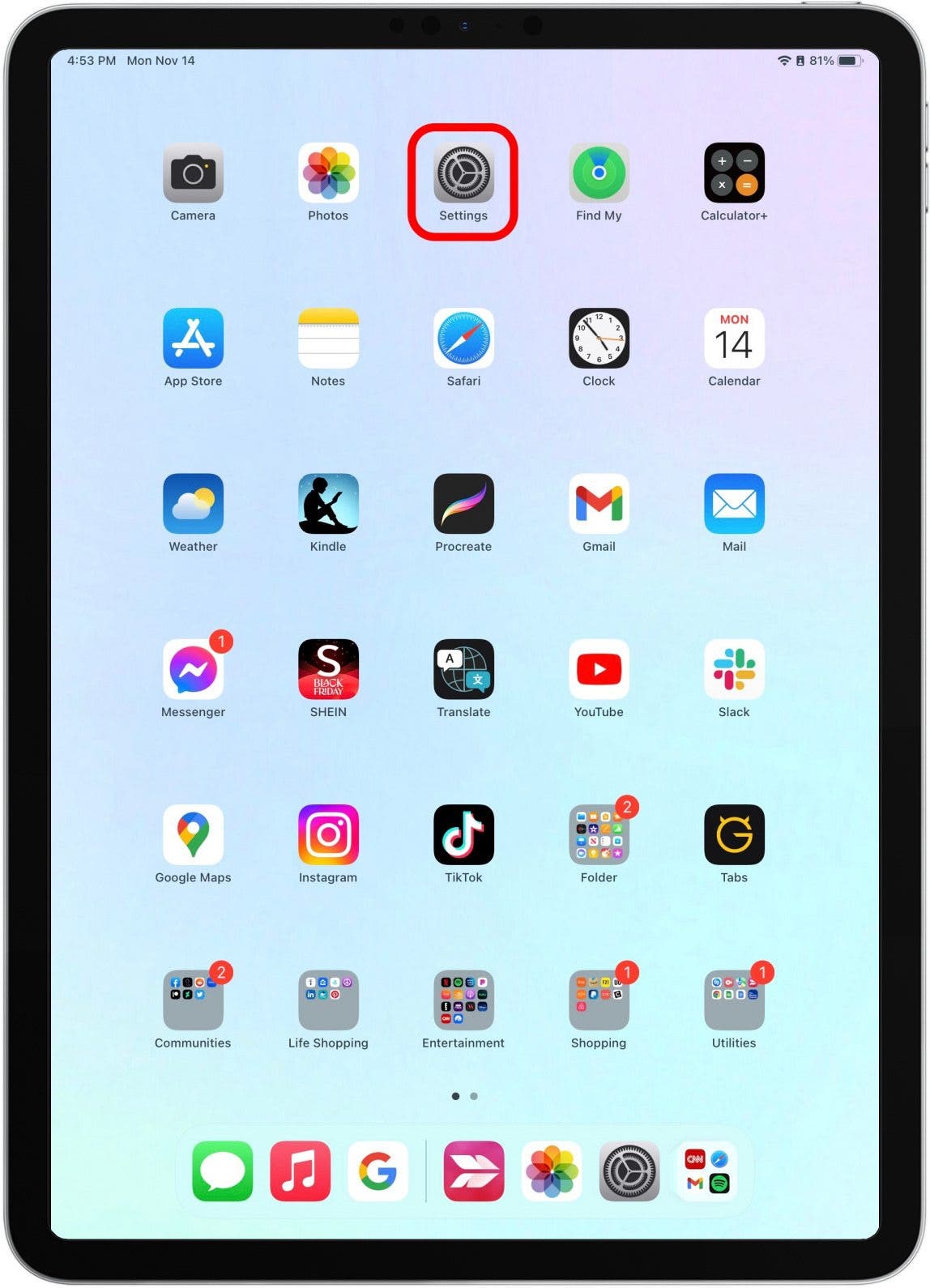 Tap to open Settings