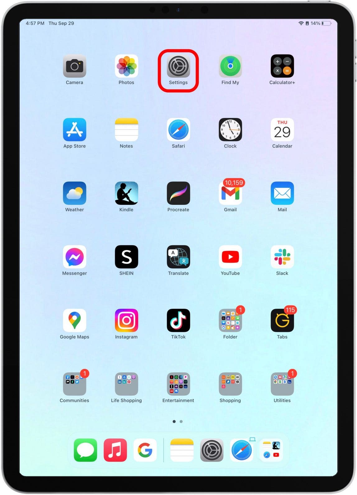 You can also add Quick Note to your Control Center for quick access, particularly if you'd like to use Quick Note in tandem with Stage Manager. To do this, open Settings on your iPad.