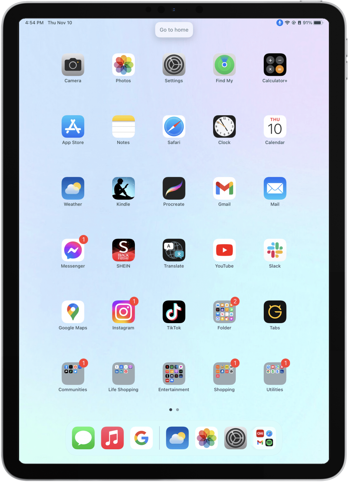 Once you've enabled Voice Control on your iPad, say "Go to Home" to go back to the home screen.