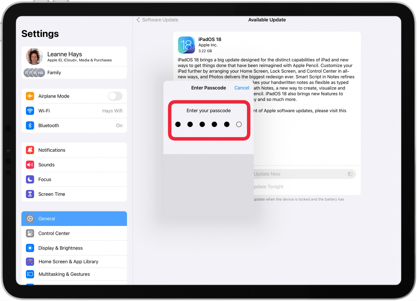 enter passcode to get ipados update