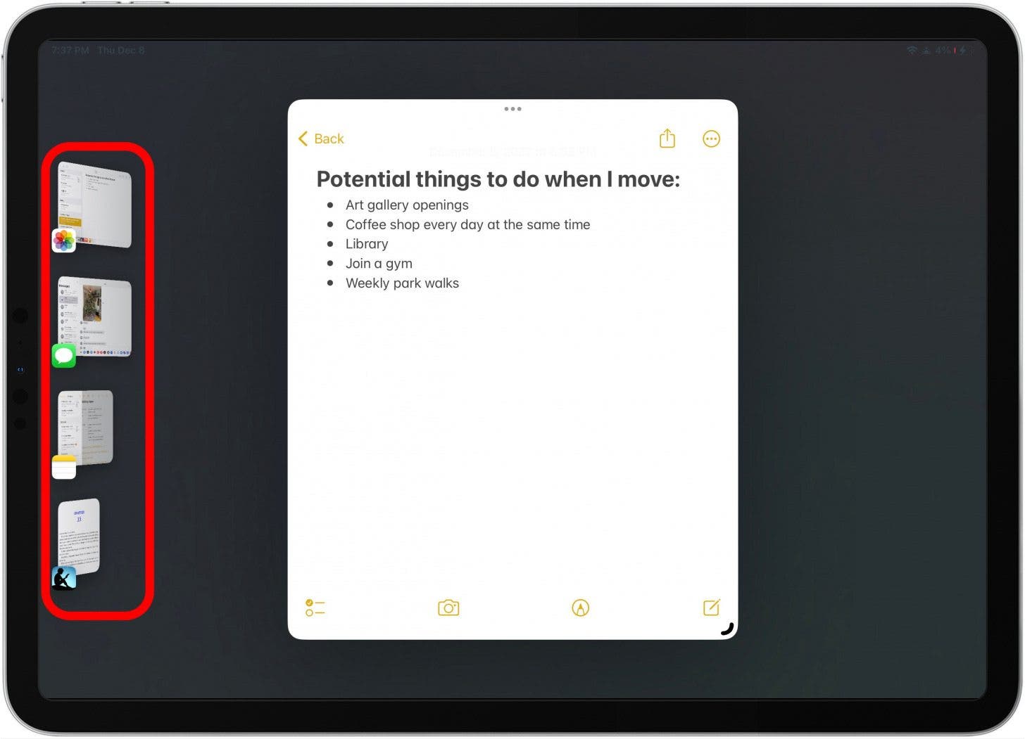 The sidebar will automatically pop up with all your recently used apps.