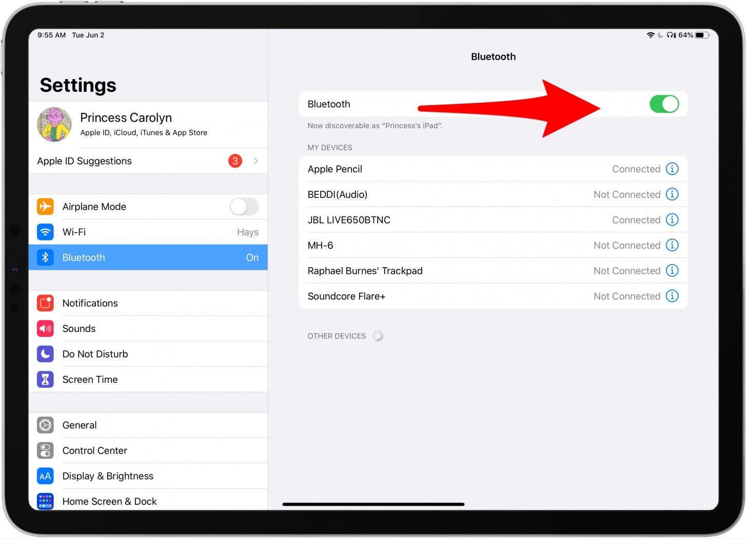 ipad bluetooth settings