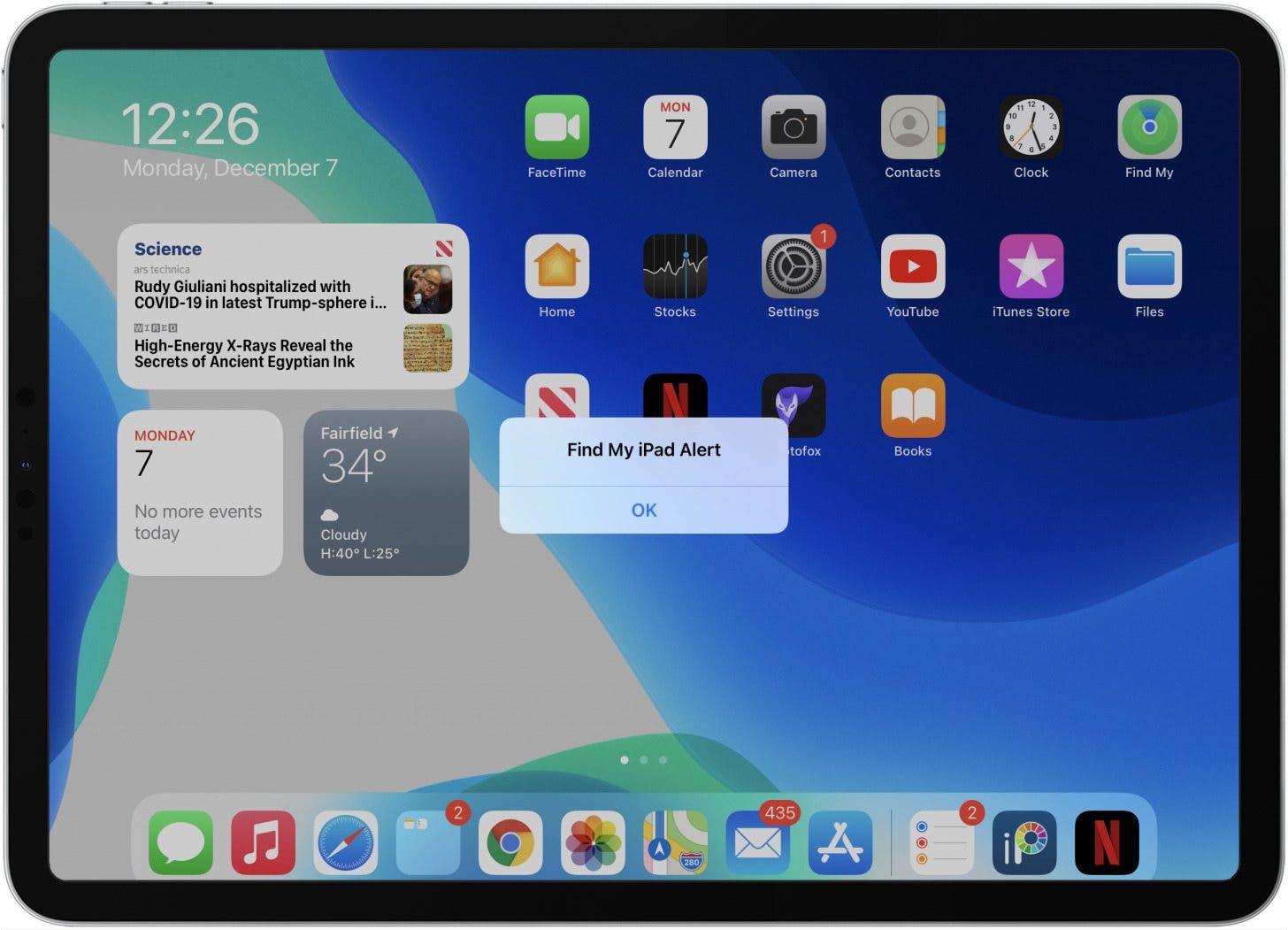 find my ipad alert