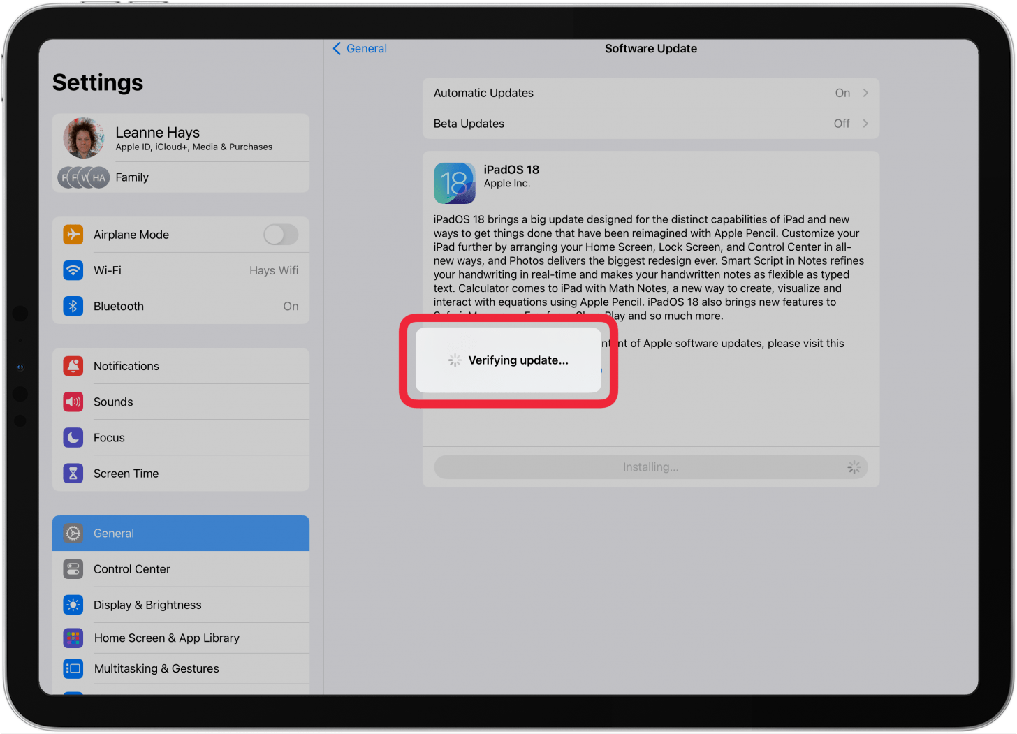 ipad verifying update ipados 18