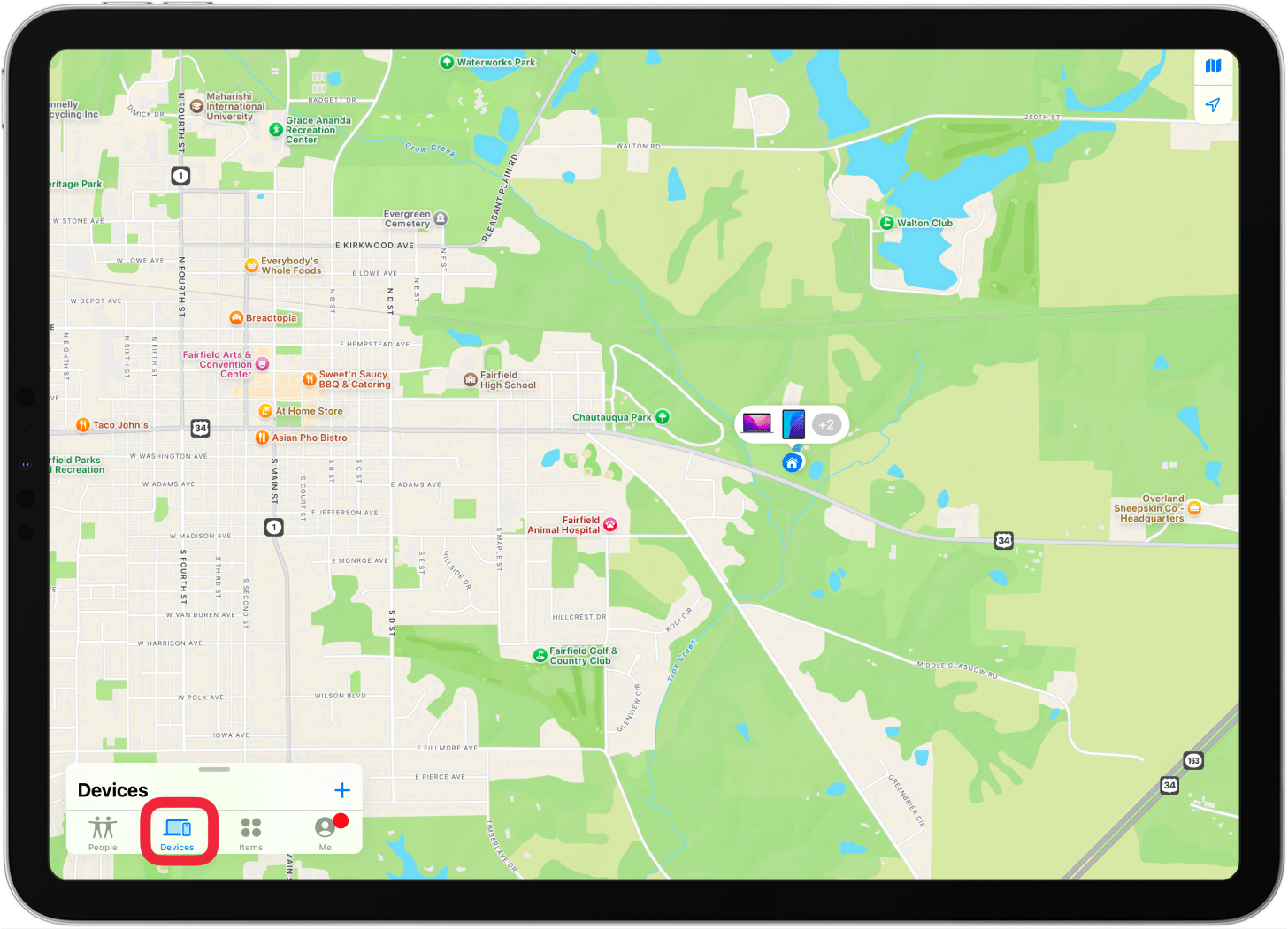tap devices in find my