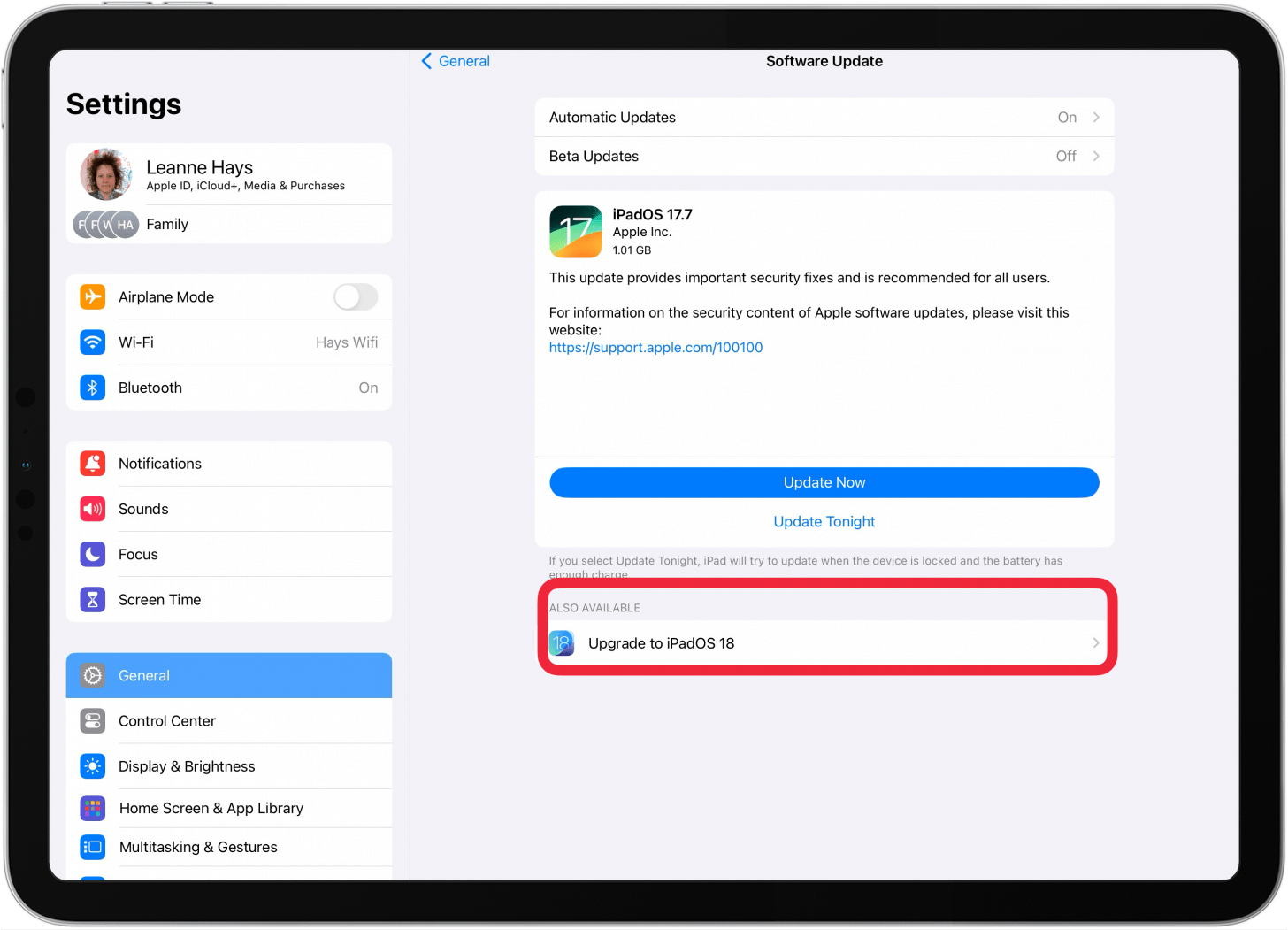 tap upgrade to ios 18