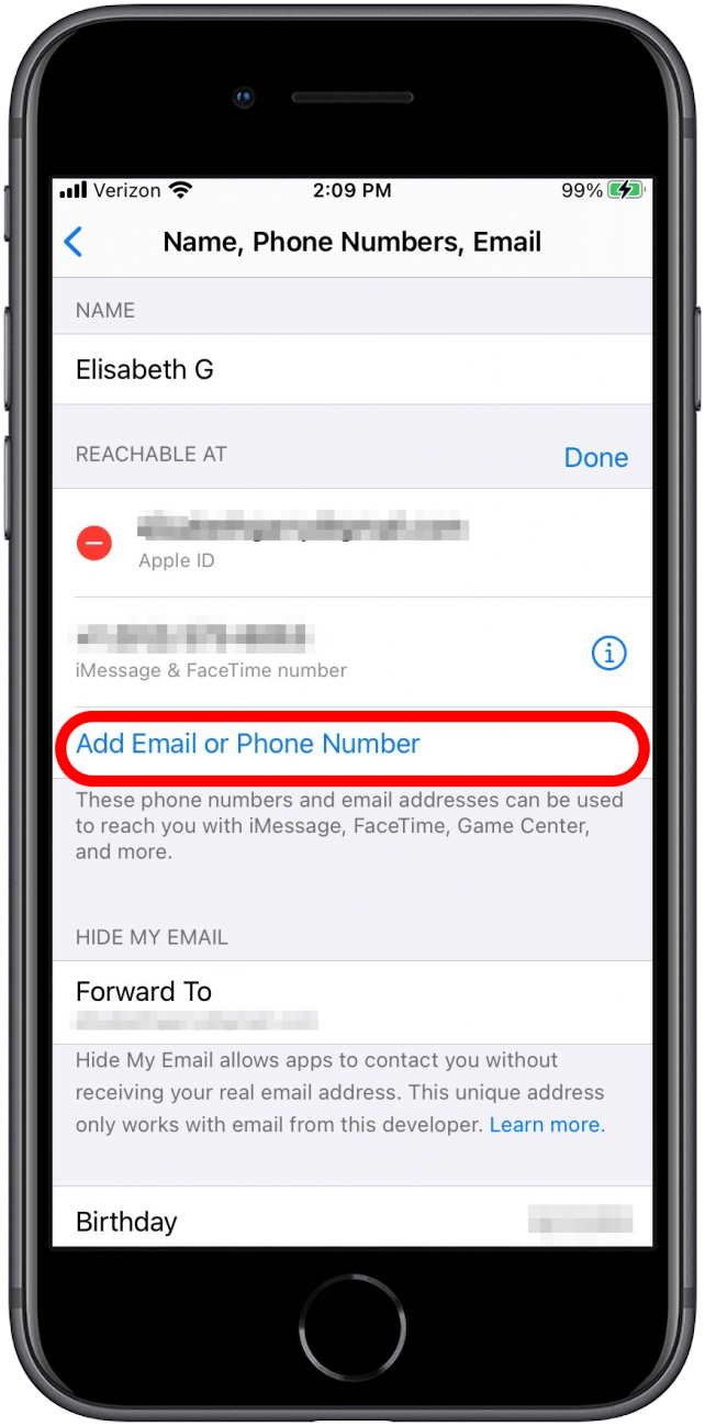 Add email or phone number