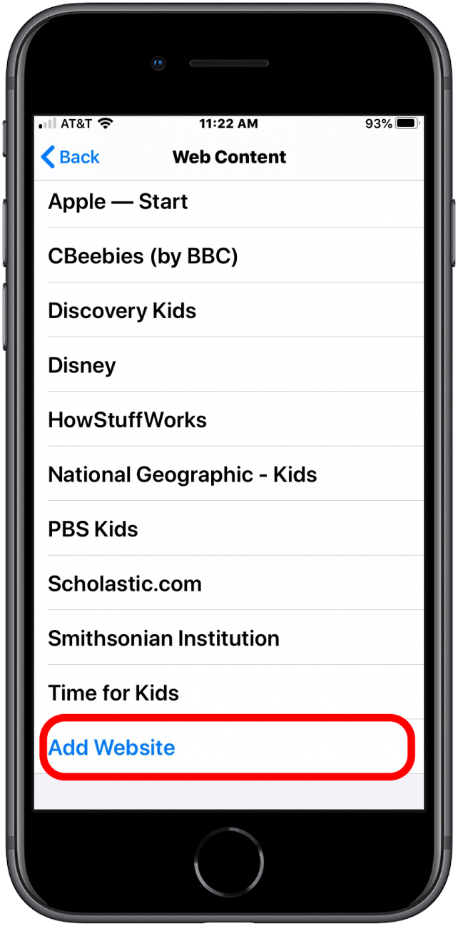 block website safari ipad add website to parental control settings