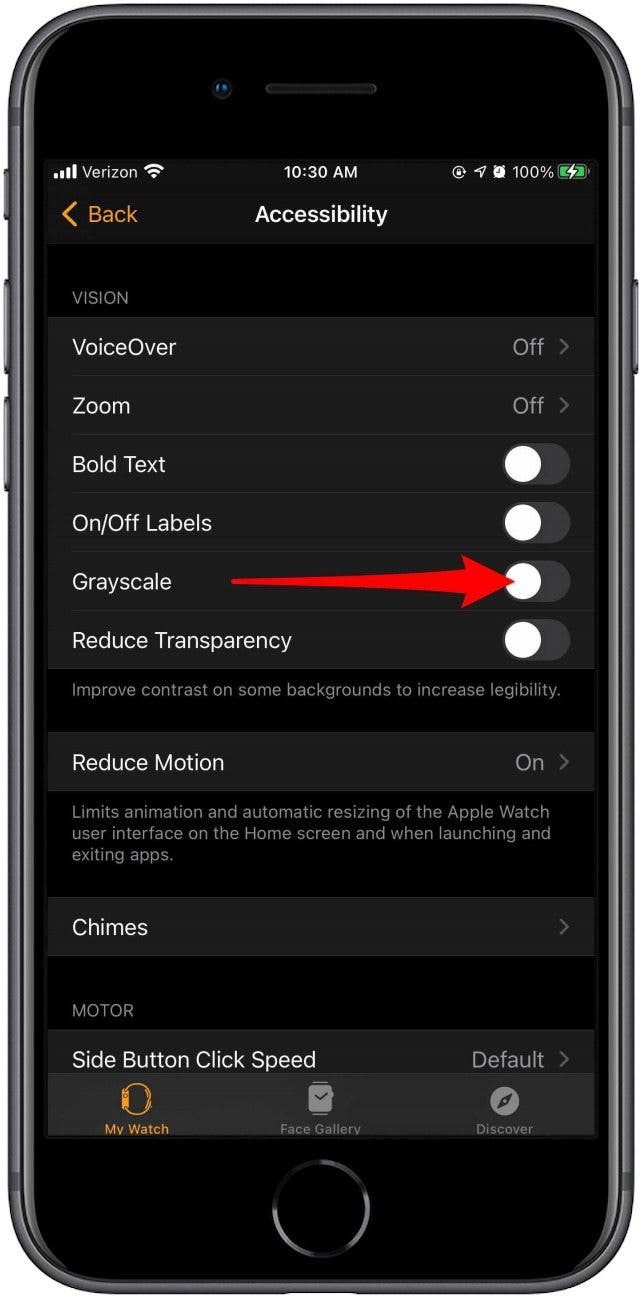 Tap on the Grayscale toggle to turn it on