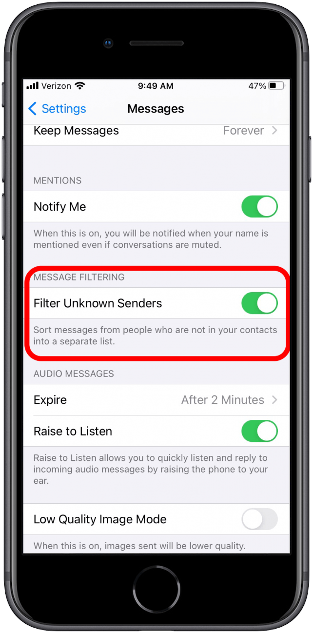 Filter junk texts