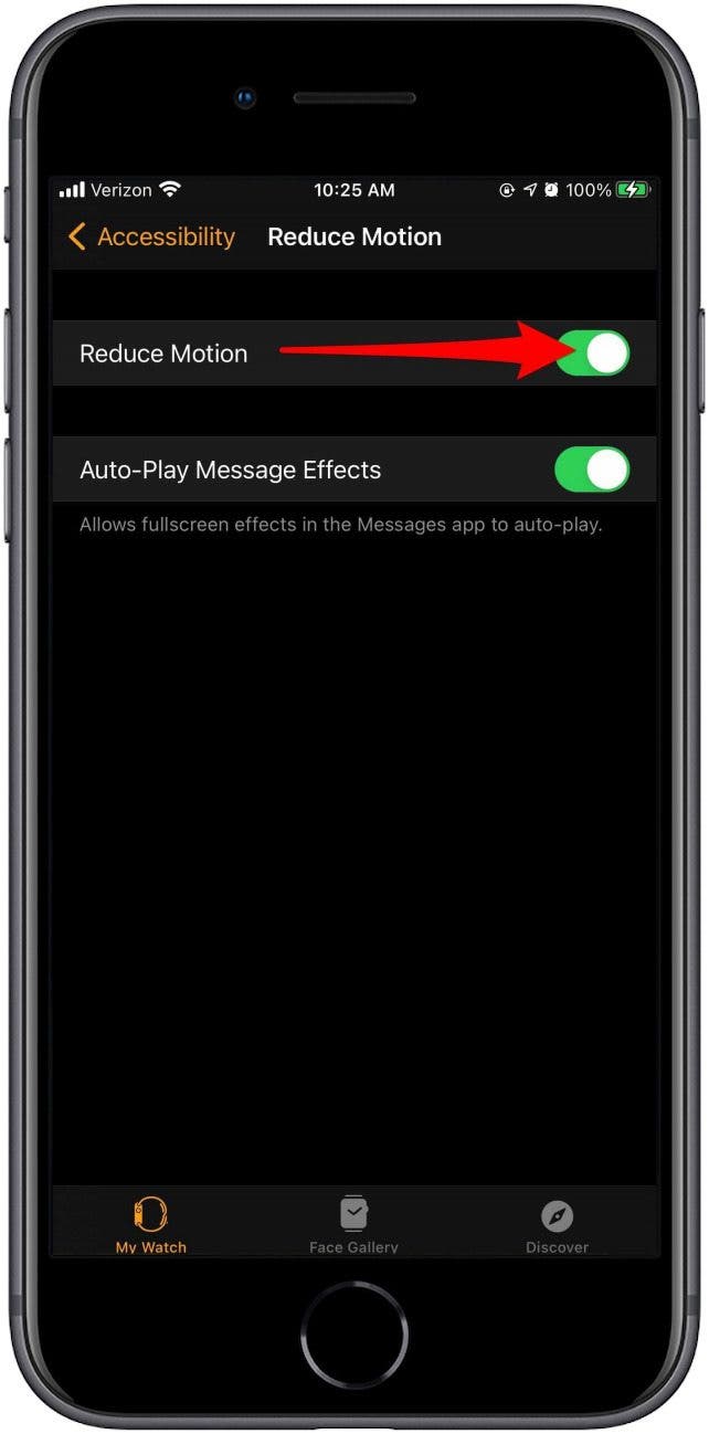 Toggle on Reduce Motion