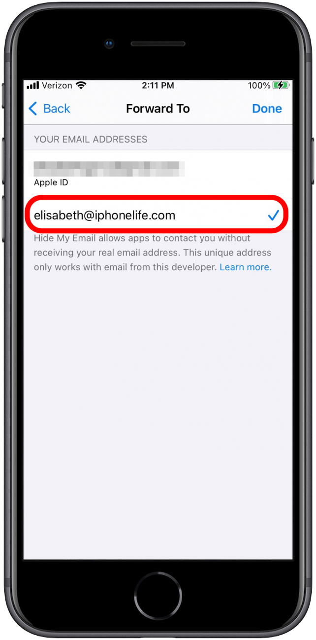 Select forwarding email