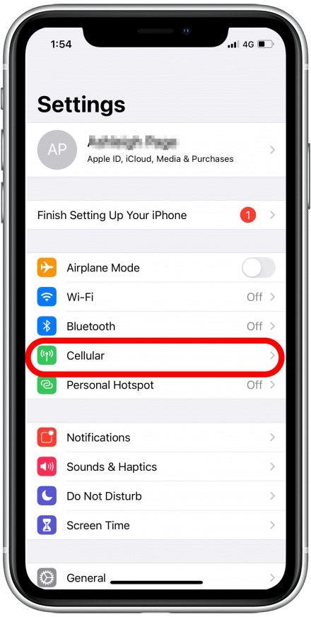 Tap cellular to check iPhone data usage