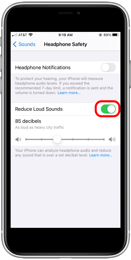 Toggle your iPhone's Reduce Loud Sounds setting to the Off position