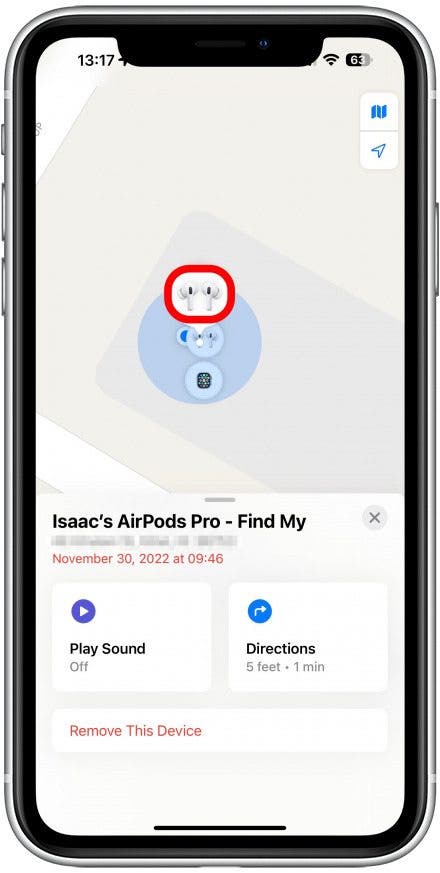 If your AirPods are in their charging case, you will see an image with two AirPods side by side.
