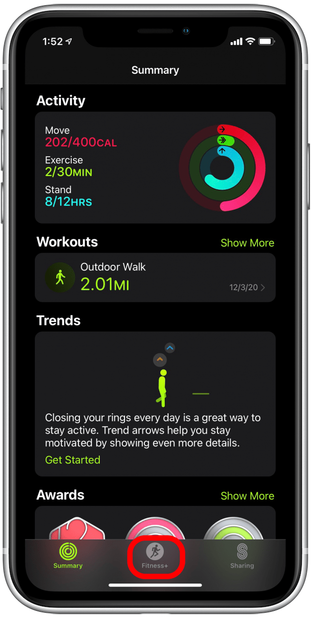 Tap on the Fitness+ tab