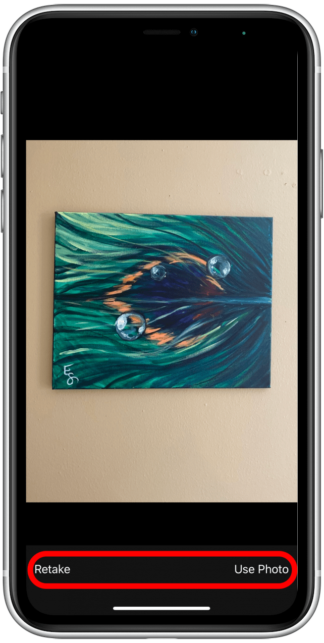 Retake or choose photo to attach to email