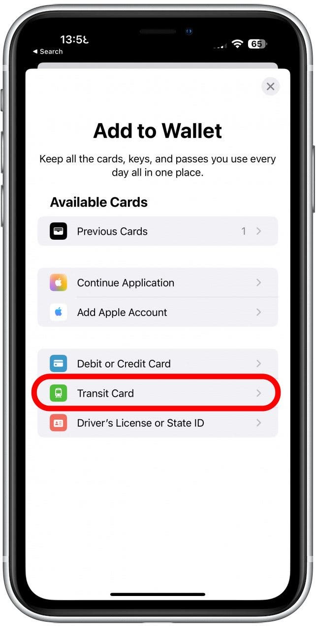 Tap Transit Card.