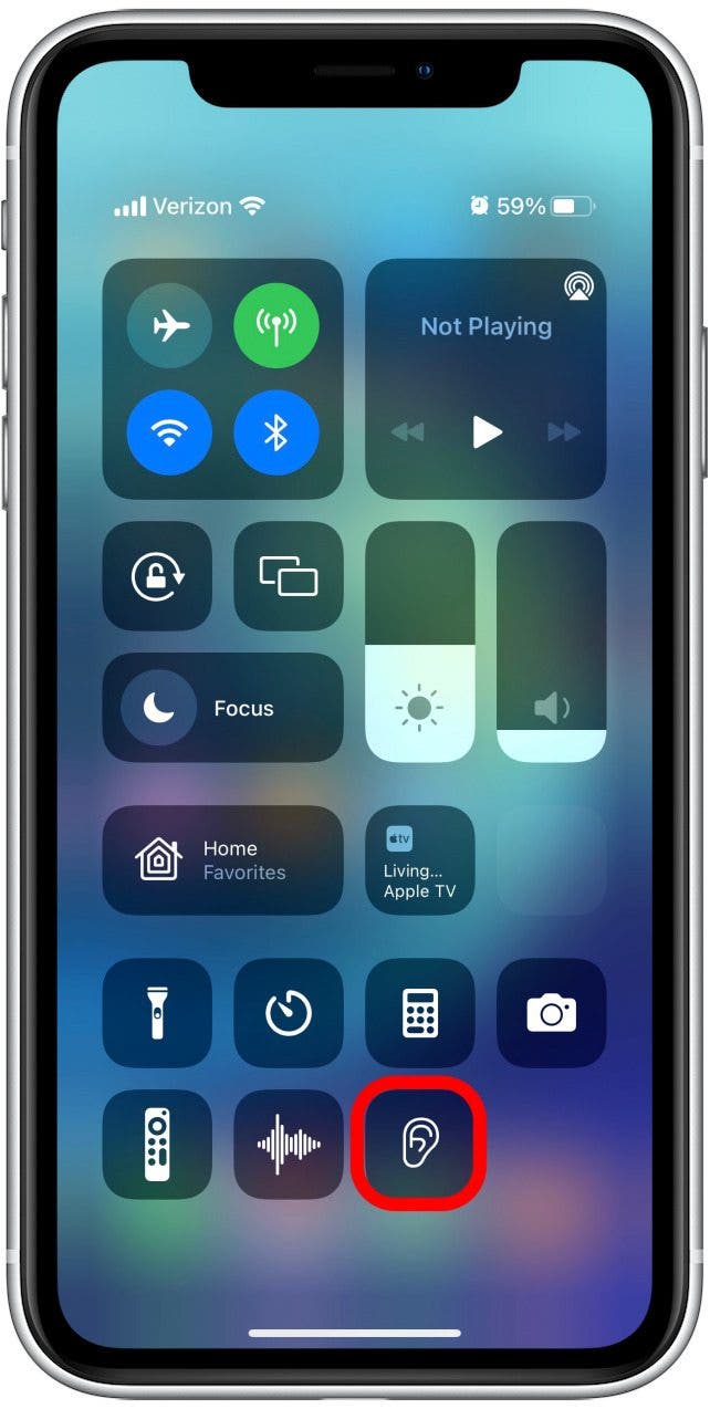 Airpods as hearing aids Step 2.3 - Tap hearing icon in control center