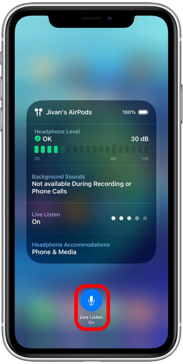 Airpods as hearing aids Step 2.9 - Tap microphone to turn off