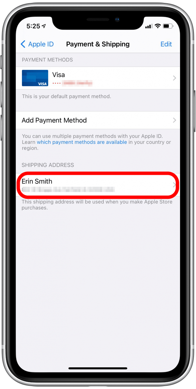 Tap on the address to edit Apple ID address