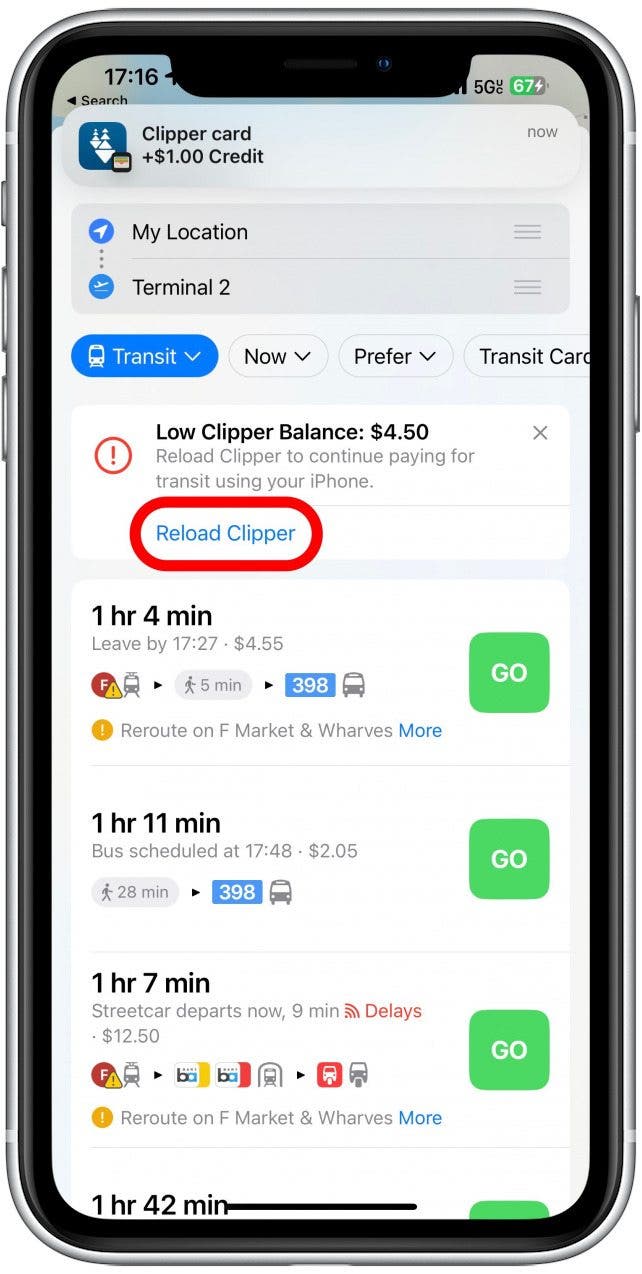 tap Reload (Name of Transit Card).