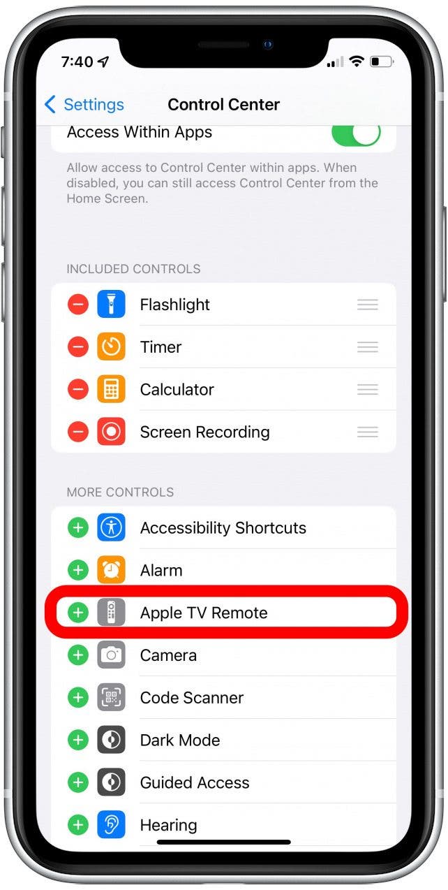 добавить пульт Apple TV