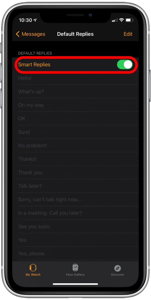 apple watch smart replies