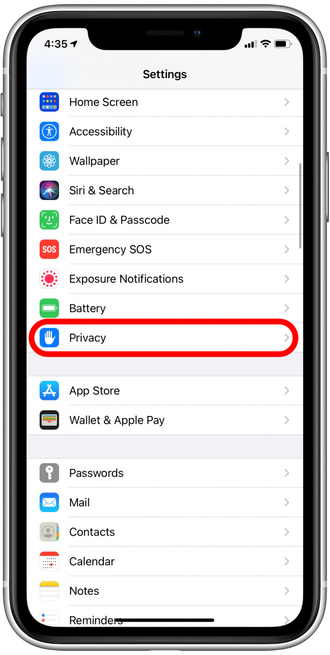 Tap on Privacy