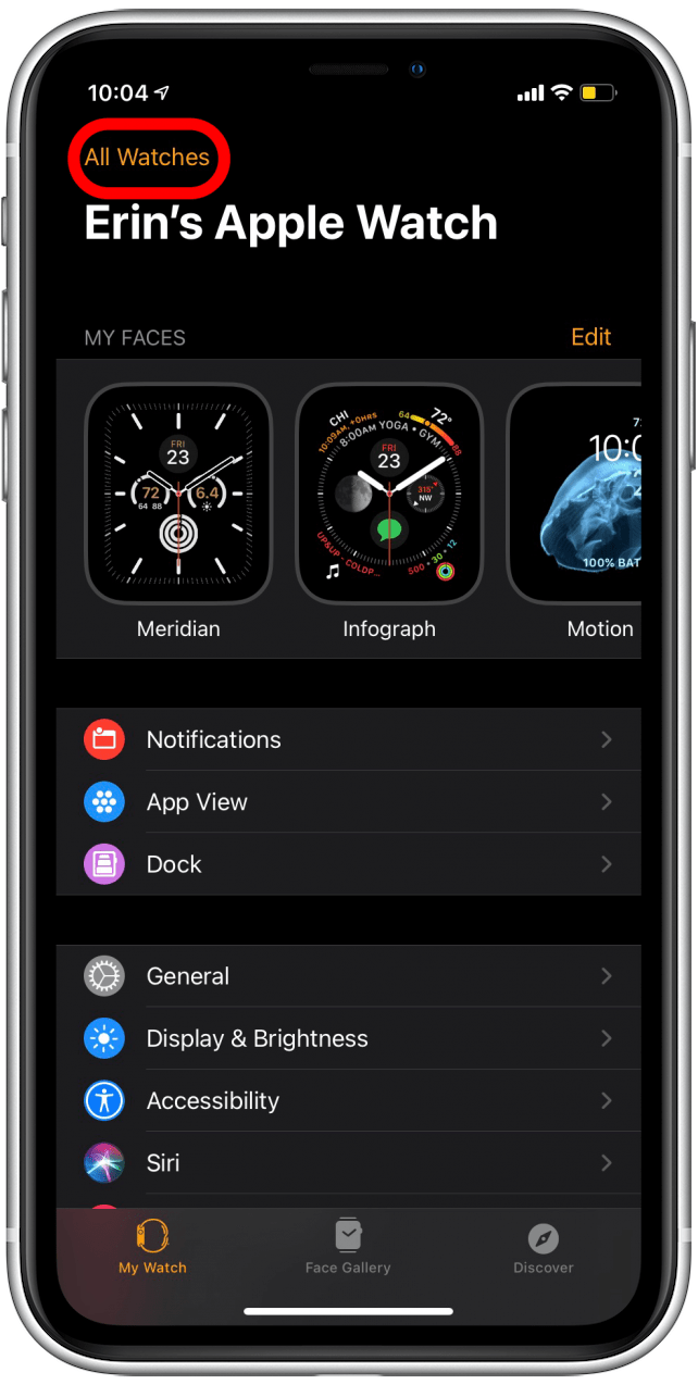 Tap on All Watches in the upper-left corner