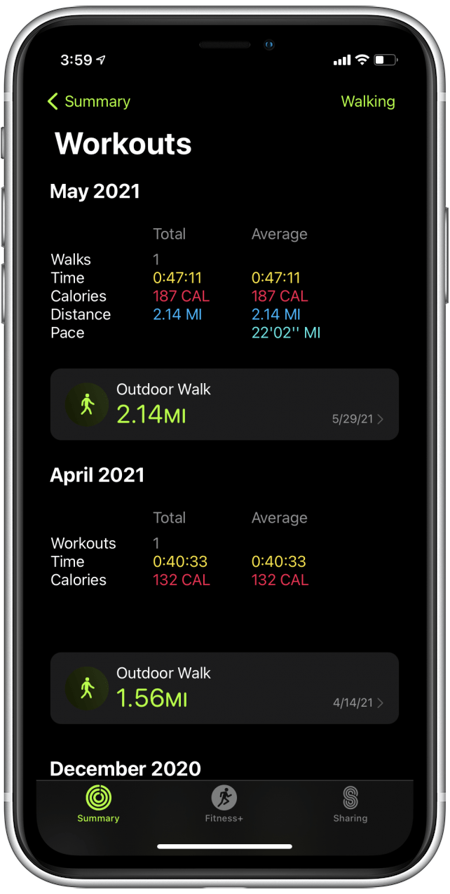 Apple watch workout history