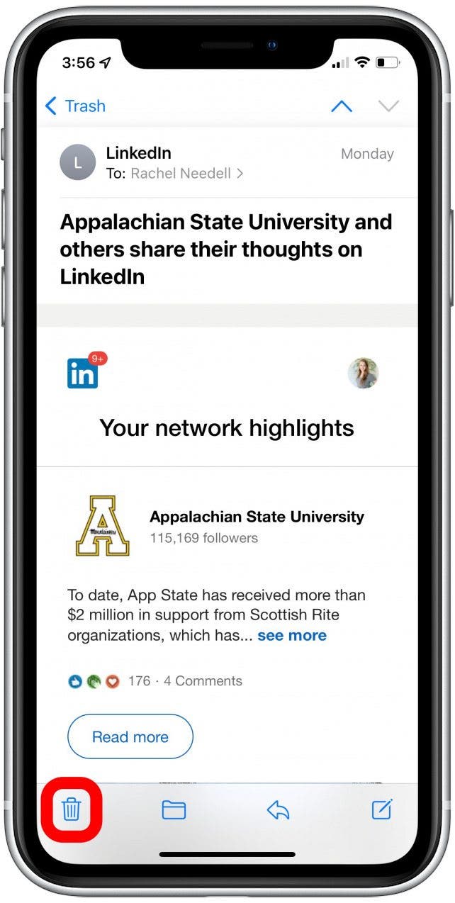 delete item in trash can in mail app