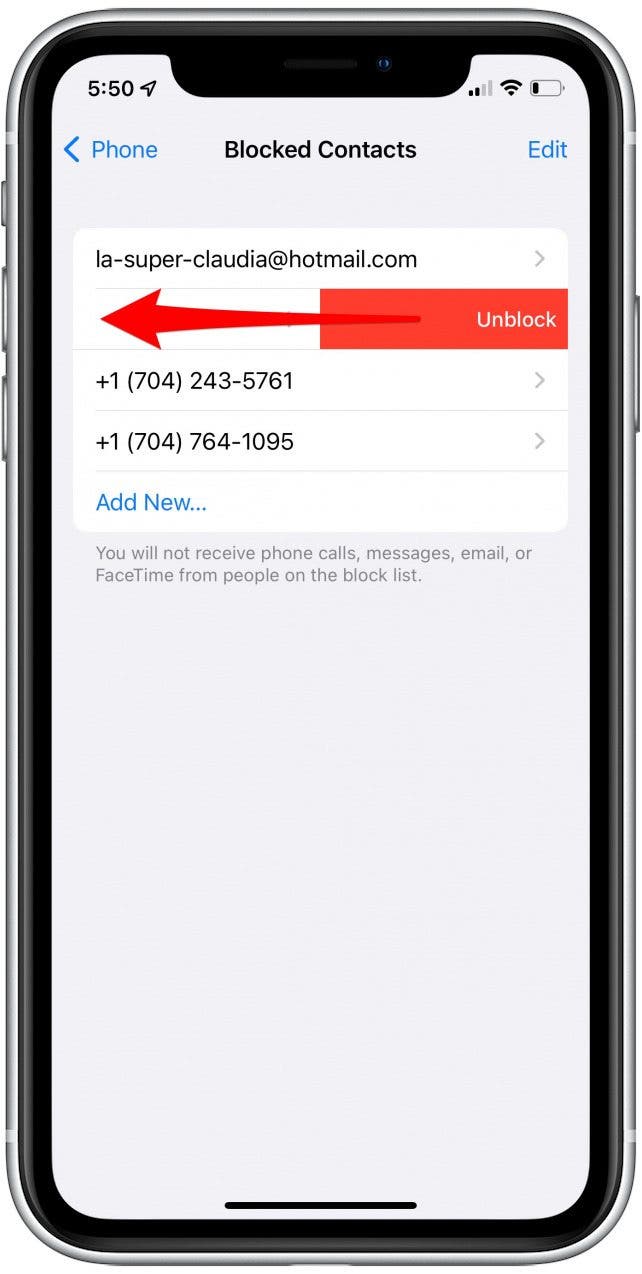 swipe left to unblock