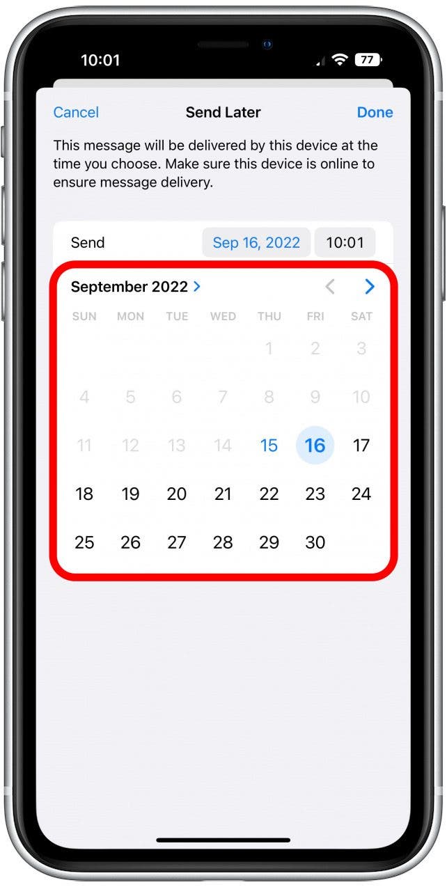 Use the calendar to select a month and date.