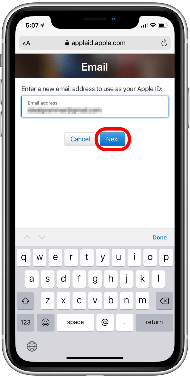 Edit the email address and tap Next