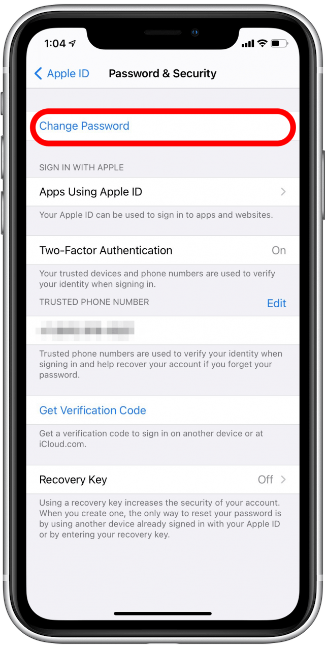 Tap Change Password