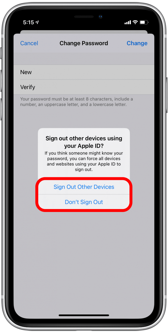 Select either Sign Out Other Devices or Don't Sign Out