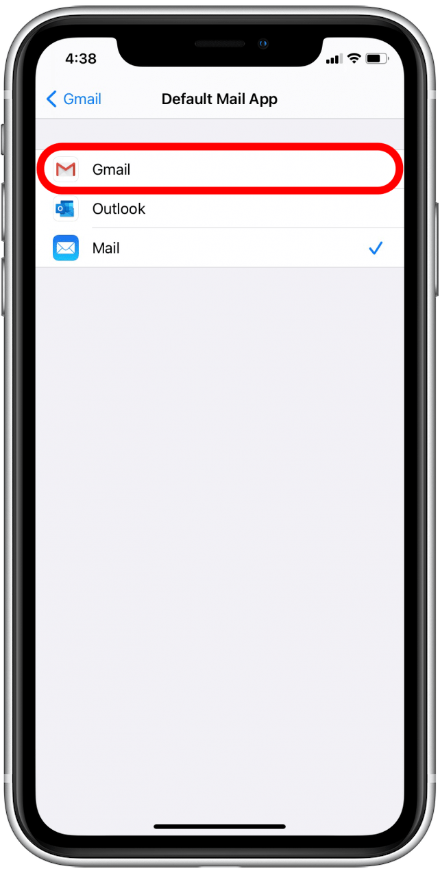 Tap on the mail app you'd like to change to the default on your iPhone