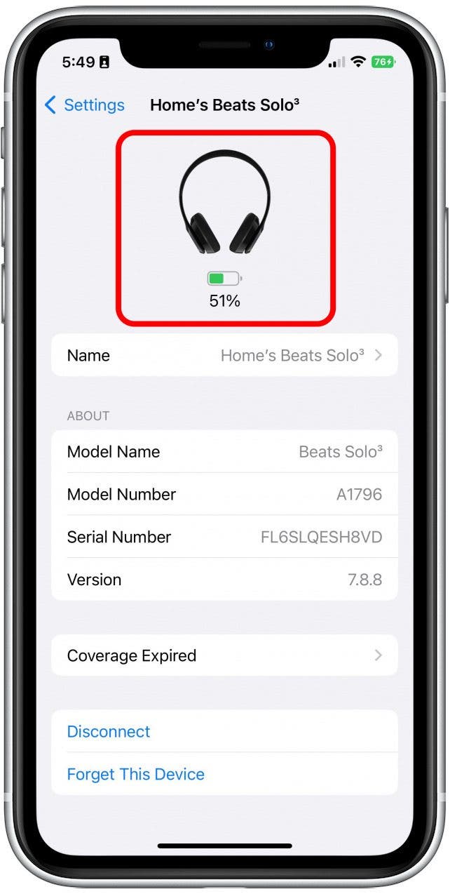 Your Beats battery life will be displayed at the top of the menu.